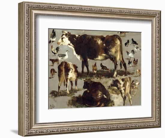 Studies of Cows, Hens, Roosters, a Goose and a Sheep-Rosa Bonheur-Framed Giclee Print