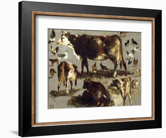 Studies of Cows, Hens, Roosters, a Goose and a Sheep-Rosa Bonheur-Framed Giclee Print