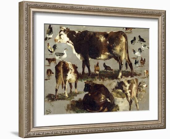 Studies of Cows, Hens, Roosters, a Goose and a Sheep-Rosa Bonheur-Framed Giclee Print