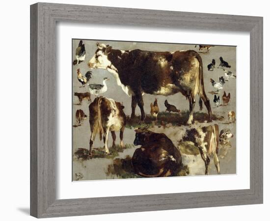 Studies of Cows, Hens, Roosters, a Goose and a Sheep-Rosa Bonheur-Framed Giclee Print