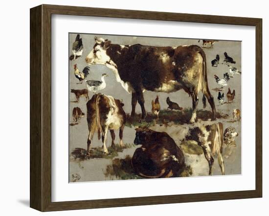 Studies of Cows, Hens, Roosters, a Goose and a Sheep-Rosa Bonheur-Framed Giclee Print