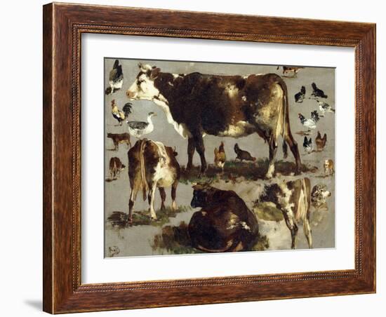 Studies of Cows, Hens, Roosters, a Goose and a Sheep-Rosa Bonheur-Framed Giclee Print