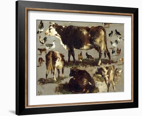 Studies of Cows, Hens, Roosters, a Goose and a Sheep-Rosa Bonheur-Framed Giclee Print