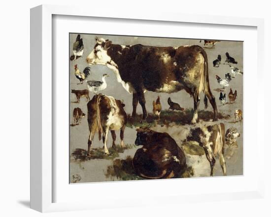 Studies of Cows, Hens, Roosters, a Goose and a Sheep-Rosa Bonheur-Framed Giclee Print