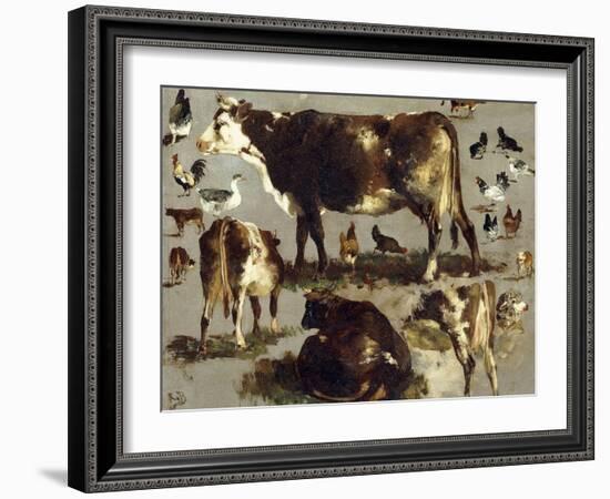Studies of Cows, Hens, Roosters, a Goose and a Sheep-Rosa Bonheur-Framed Giclee Print