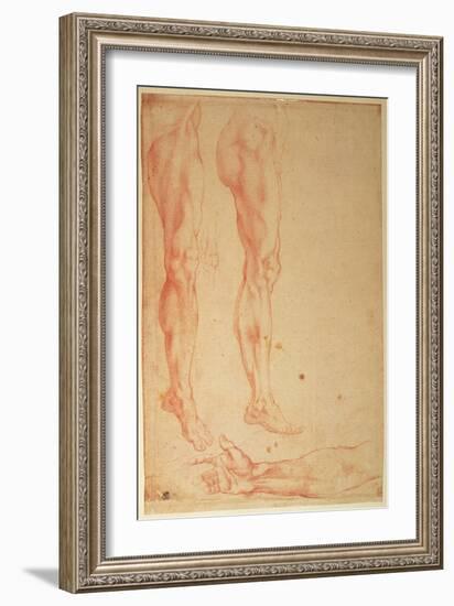 Studies of Legs and Arms (Red Chalk on Paper)-Michelangelo Buonarroti-Framed Giclee Print