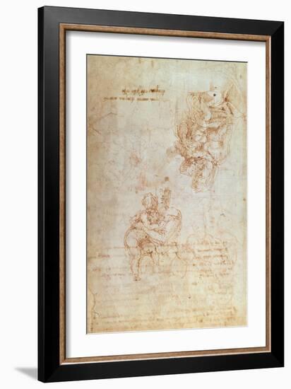 Studies of Madonna and Child (Ink) Inv.1859/5014/818 Recto (W.31)-Michelangelo Buonarroti-Framed Giclee Print