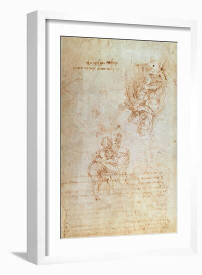 Studies of Madonna and Child (Ink) Inv.1859/5014/818 Recto (W.31)-Michelangelo Buonarroti-Framed Giclee Print