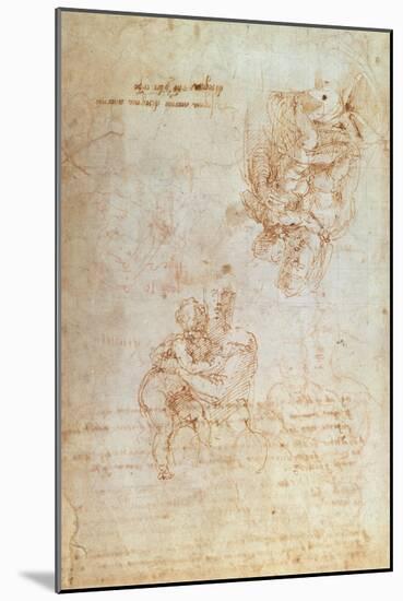 Studies of Madonna and Child (Ink) Inv.1859/5014/818 Recto (W.31)-Michelangelo Buonarroti-Mounted Giclee Print