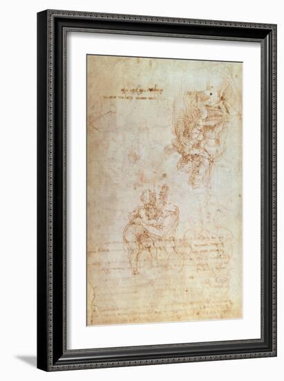 Studies of Madonna and Child (Ink) Inv.1859/5014/818 Recto (W.31)-Michelangelo Buonarroti-Framed Giclee Print