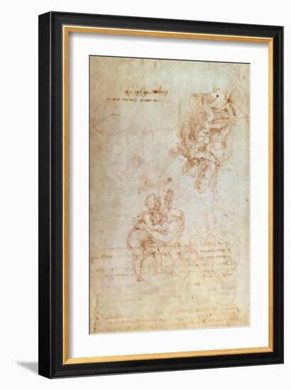 Studies of Madonna and Child (Ink) Inv.1859/5014/818 Recto (W.31)-Michelangelo Buonarroti-Framed Giclee Print