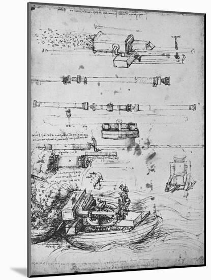 'Studies of Mortars, One Firing from a Boat, and of Canon', c1480 (1945)-Leonardo Da Vinci-Mounted Giclee Print