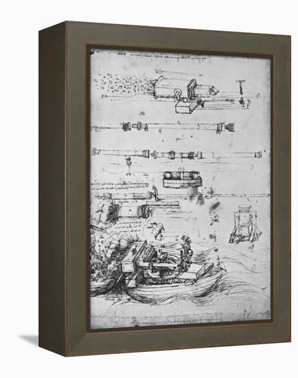 'Studies of Mortars, One Firing from a Boat, and of Canon', c1480 (1945)-Leonardo Da Vinci-Framed Premier Image Canvas