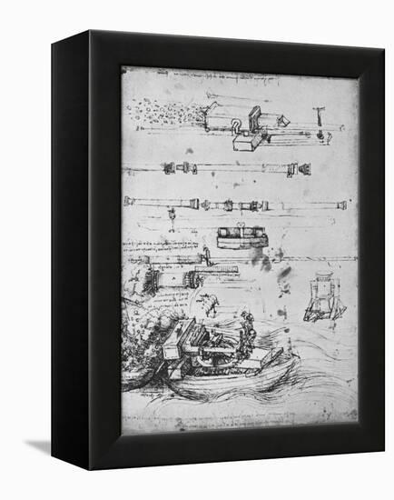 'Studies of Mortars, One Firing from a Boat, and of Canon', c1480 (1945)-Leonardo Da Vinci-Framed Premier Image Canvas