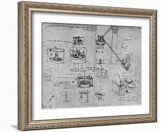 'Studies of Suction Pumps, Archimedes Tubes, Etc.', c1480 (1945)-Leonardo Da Vinci-Framed Giclee Print