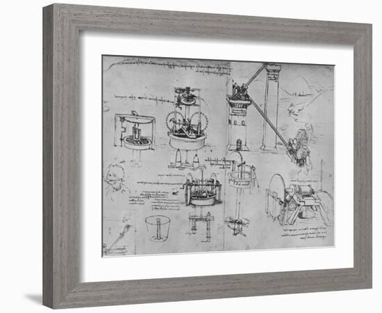 'Studies of Suction Pumps, Archimedes Tubes, Etc.', c1480 (1945)-Leonardo Da Vinci-Framed Giclee Print
