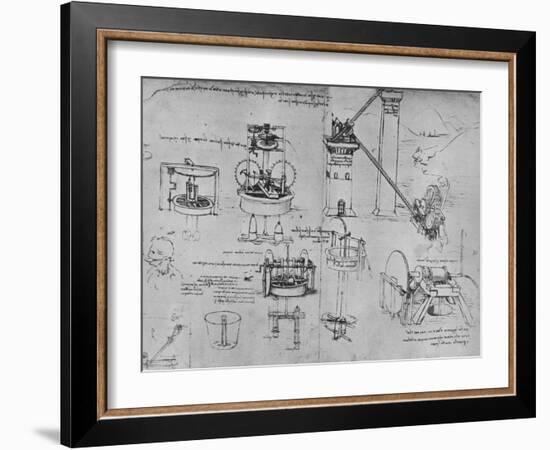 'Studies of Suction Pumps, Archimedes Tubes, Etc.', c1480 (1945)-Leonardo Da Vinci-Framed Giclee Print