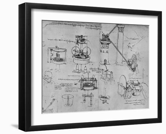 'Studies of Suction Pumps, Archimedes Tubes, Etc.', c1480 (1945)-Leonardo Da Vinci-Framed Giclee Print