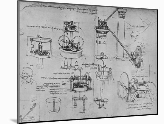 'Studies of Suction Pumps, Archimedes Tubes, Etc.', c1480 (1945)-Leonardo Da Vinci-Mounted Giclee Print