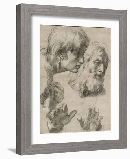 Studies of the Heads of Two Apostles and of their Hands-Raphael-Framed Giclee Print