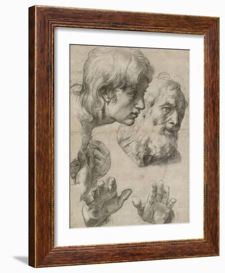 Studies of the Heads of Two Apostles and of their Hands-Raphael-Framed Giclee Print