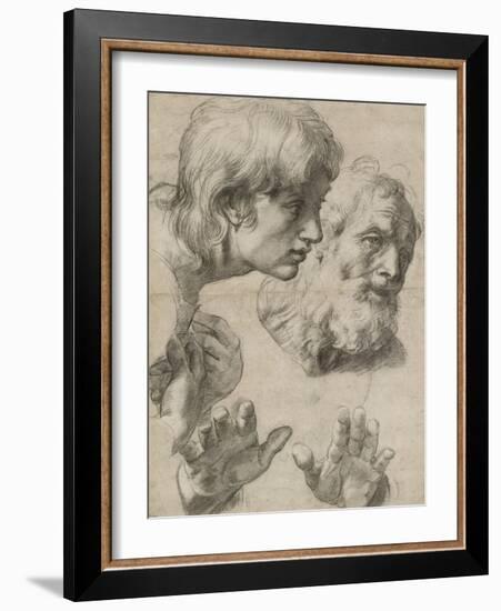 Studies of the Heads of Two Apostles and of their Hands-Raphael-Framed Giclee Print