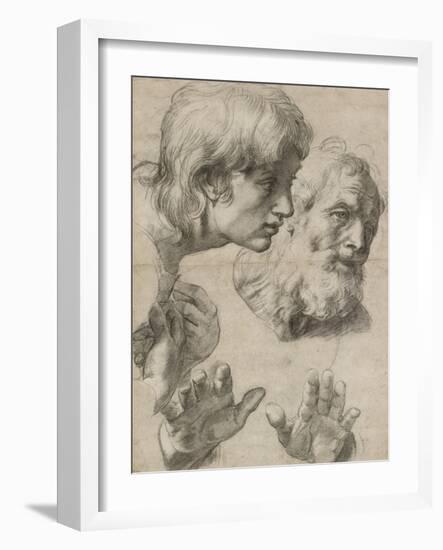 Studies of the Heads of Two Apostles and of their Hands-Raphael-Framed Giclee Print