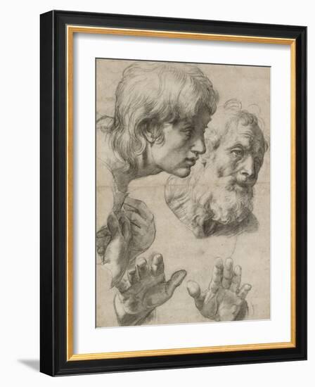 Studies of the Heads of Two Apostles and of their Hands-Raphael-Framed Giclee Print