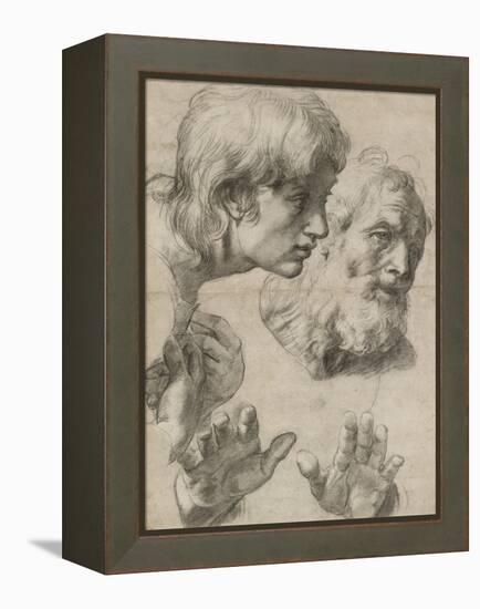 Studies of the Heads of Two Apostles and of their Hands-Raphael-Framed Premier Image Canvas