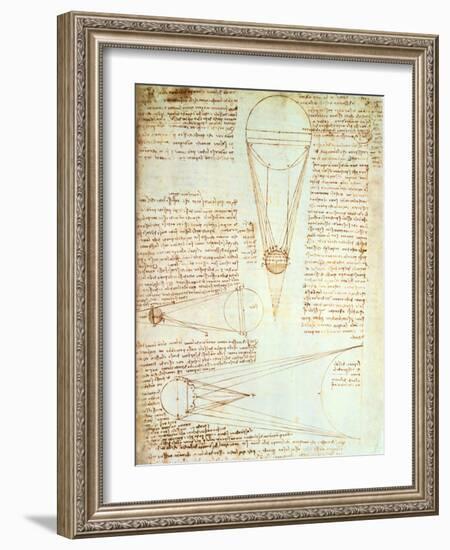 Studies of the Illumination of the Moon, Fol. 1R from Codex Leicester, 1508-1512-Leonardo da Vinci-Framed Giclee Print