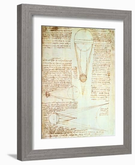 Studies of the Illumination of the Moon, Fol. 1R from Codex Leicester, 1508-1512-Leonardo da Vinci-Framed Giclee Print