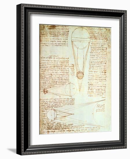 Studies of the Illumination of the Moon, Fol. 1R from Codex Leicester, 1508-1512-Leonardo da Vinci-Framed Giclee Print