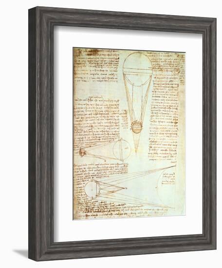 Studies of the Illumination of the Moon, Fol. 1R from Codex Leicester, 1508-1512-Leonardo da Vinci-Framed Giclee Print