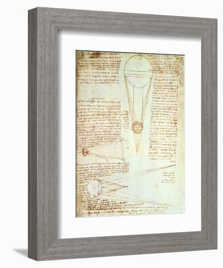 Studies of the Illumination of the Moon, Fol. 1R from Codex Leicester, 1508-1512-Leonardo da Vinci-Framed Giclee Print