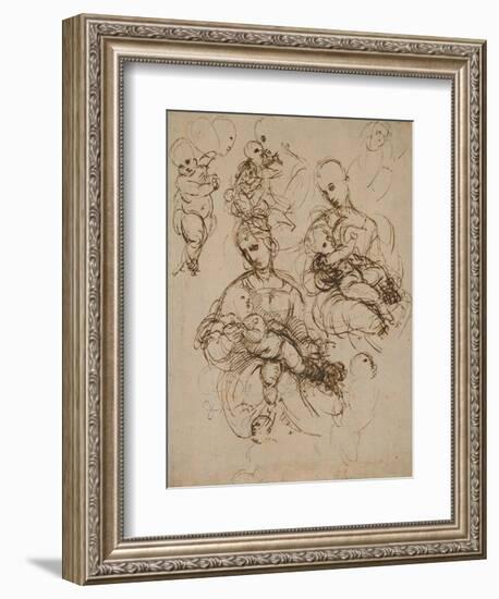 Studies of the Virgin and Child-Raphael-Framed Art Print