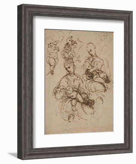 Studies of the Virgin and Child-Raphael-Framed Art Print