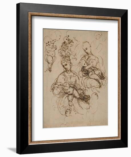 Studies of the Virgin and Child-Raphael-Framed Art Print