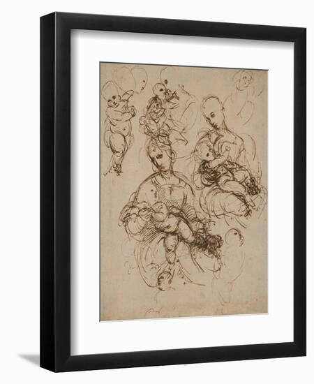 Studies of the Virgin and Child-Raphael-Framed Art Print