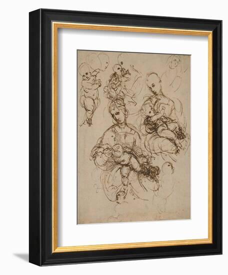 Studies of the Virgin and Child-Raphael-Framed Art Print