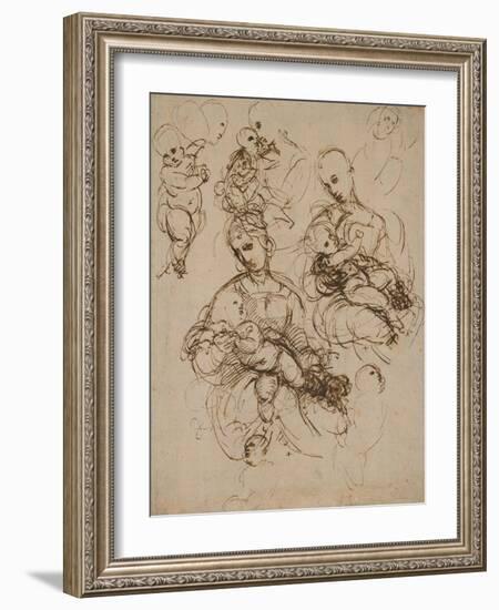 Studies of the Virgin and Child-Raphael-Framed Art Print