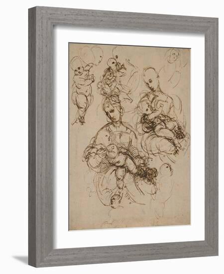 Studies of the Virgin and Child-Raphael-Framed Art Print