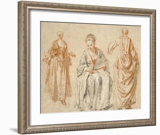 Studies of Three Women-Jean-Antoine Watteau-Framed Art Print