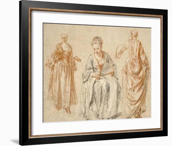 Studies of Three Women-Jean-Antoine Watteau-Framed Art Print