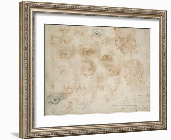 Studies of Two Heads, C.1525-Michelangelo Buonarroti-Framed Giclee Print