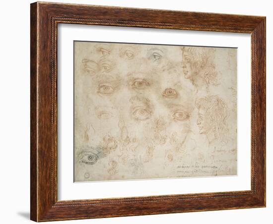 Studies of Two Heads, C.1525-Michelangelo Buonarroti-Framed Giclee Print