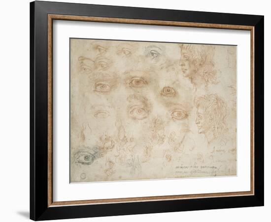 Studies of Two Heads, C.1525-Michelangelo Buonarroti-Framed Giclee Print