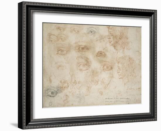 Studies of Two Heads, C.1525-Michelangelo Buonarroti-Framed Giclee Print