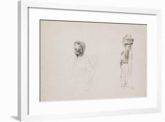 Studies of Two Young Boys with Faint Indications of a Female Figure, 1852-Camille Pissarro-Framed Giclee Print