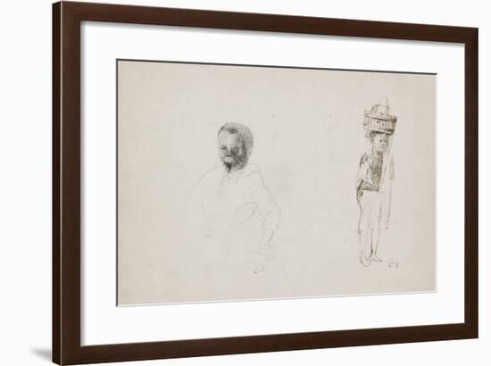 Studies of Two Young Boys with Faint Indications of a Female Figure, 1852-Camille Pissarro-Framed Giclee Print