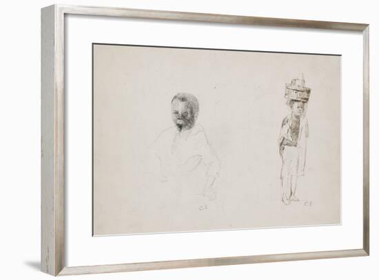 Studies of Two Young Boys with Faint Indications of a Female Figure, 1852-Camille Pissarro-Framed Giclee Print